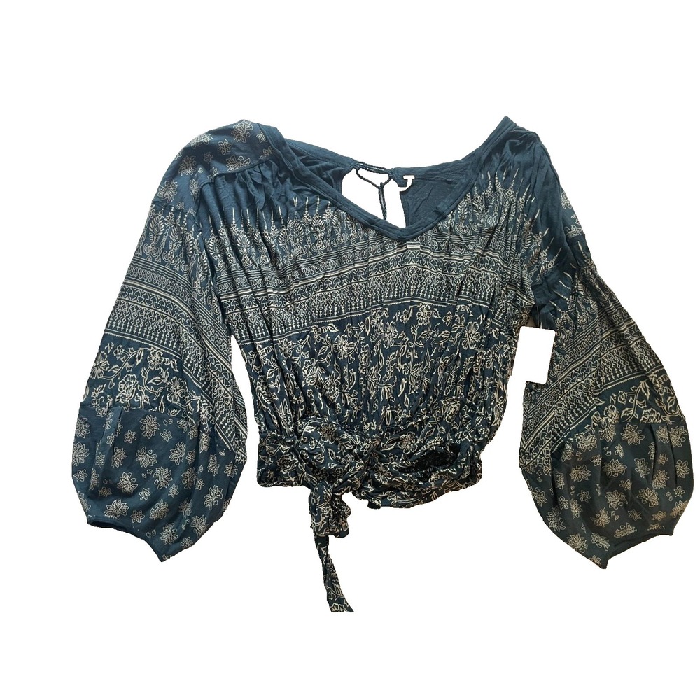 Free People Medium Weekend Warrior Floral Balloon Sleeve Open Back Top NWT